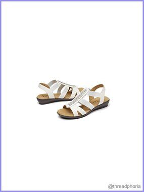 Rhinestone Flat Sandals Slip On Slingback Open Toe Faux Suede Casual Walking
